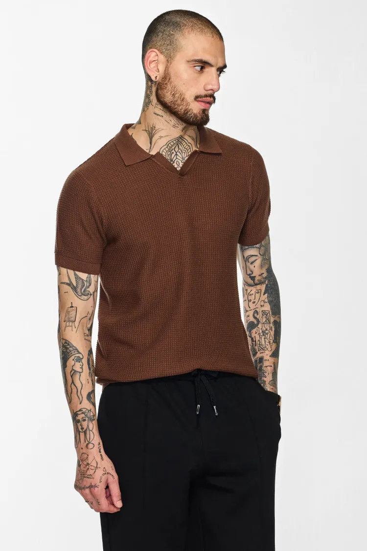 Core Lab Brown Textured Polo T-Shirt