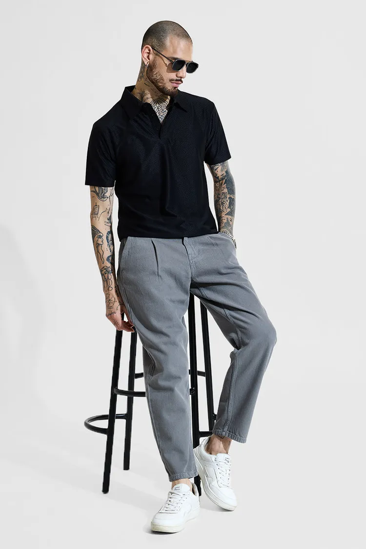 Black Textured Polo Slim Fit T-Shirt