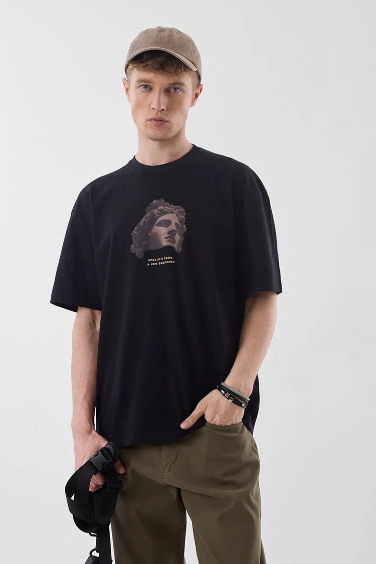 Black Graphic Print Oversized Fit T-Shirt