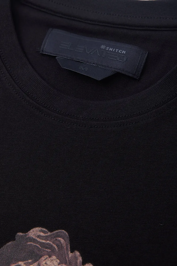 Black Graphic Print Oversized Fit T-Shirt