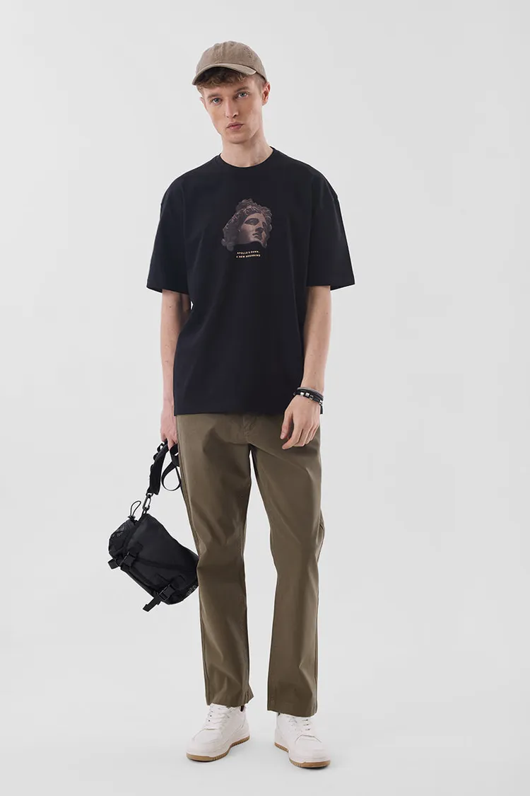Black Graphic Print Oversized Fit T-Shirt