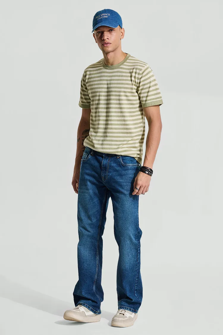 Snitch Olive Stripes Slim Fit T-Shirt