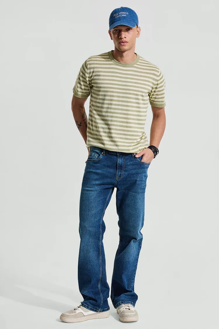 Snitch Olive Stripes Slim Fit T-Shirt