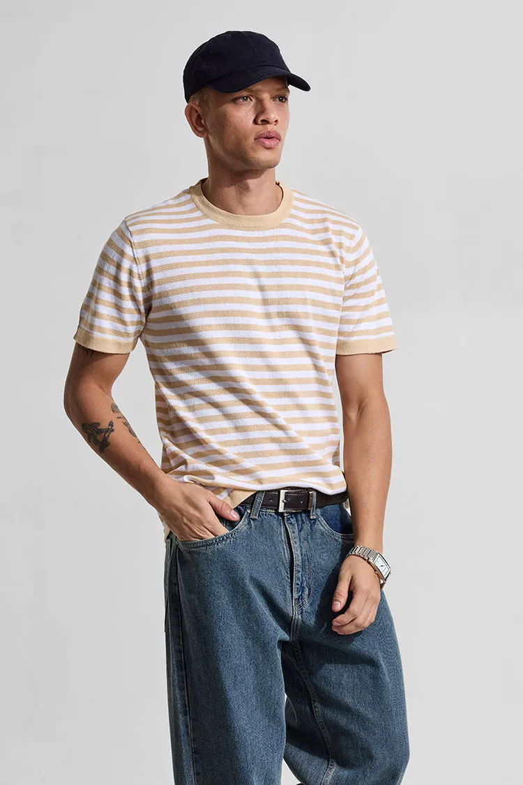 Snitch Beige Stripes Slim Fit T-Shirt