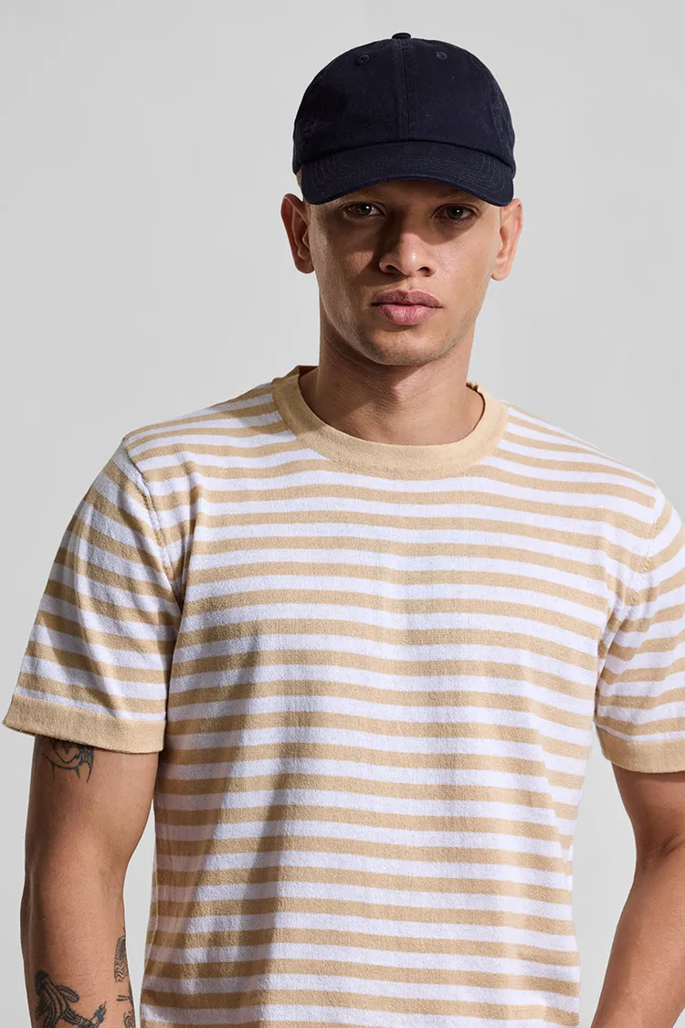 Snitch Beige Stripes Slim Fit T-Shirt