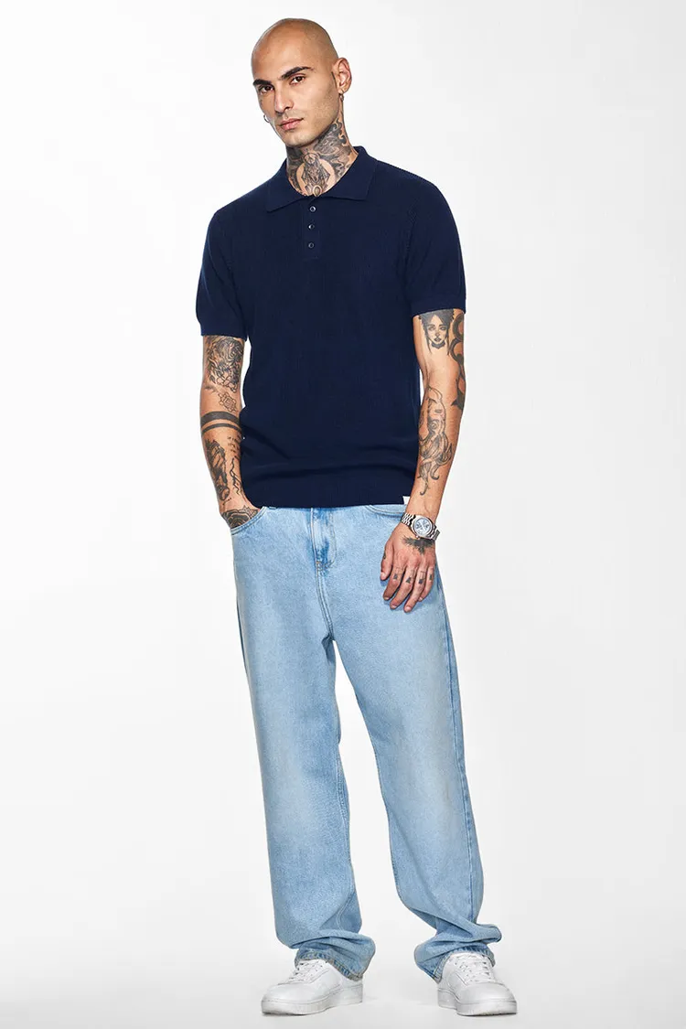 Core Lab Navy Textured Polo T-Shirt