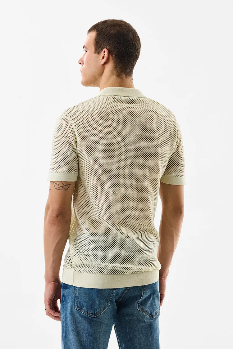 Snitch 100% Cotton Slim Fit Crochet Polo T-Shirt