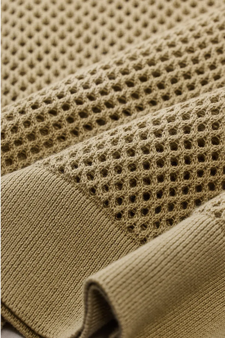 Slim Fit Cotton Crochet Beige Polo T-Shirt