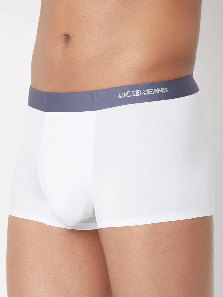 Men White Solid Super Premium Bonded Elastic Trunk- Underjeans By Spykar