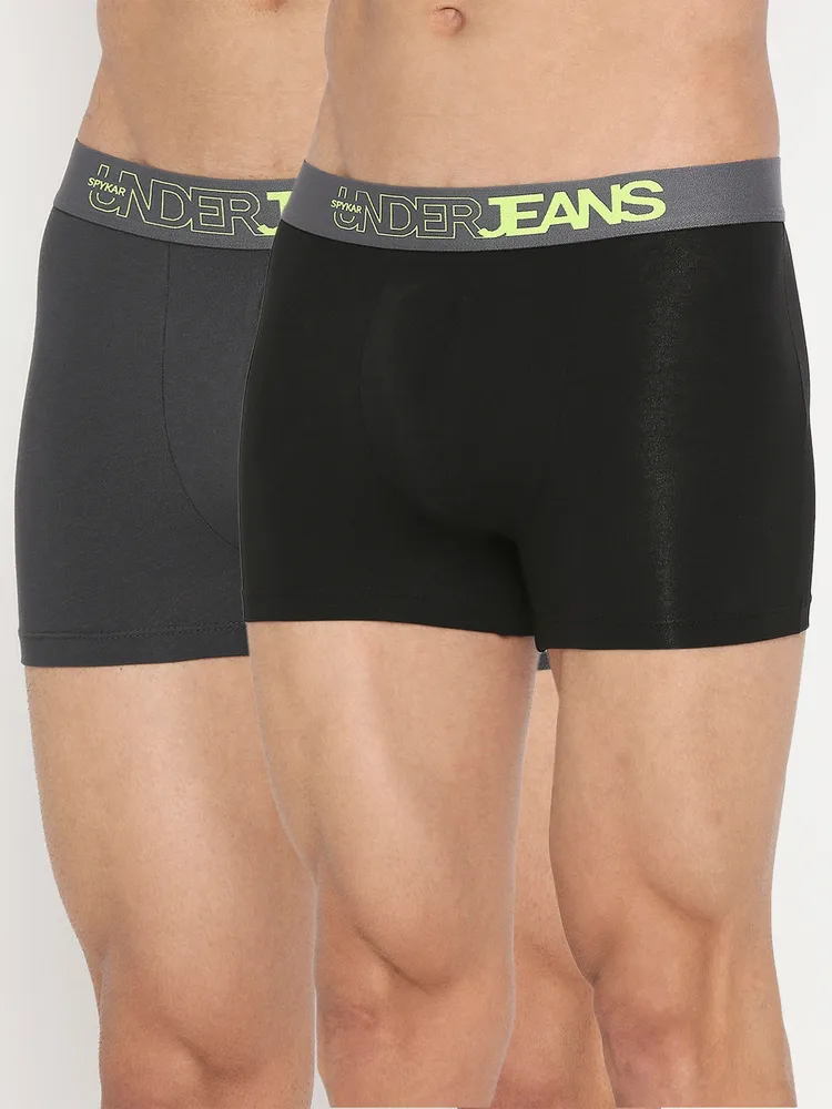 Men Cotton Blend Assorted Trunk Pack Of 2 - Underjeans By Spykar
