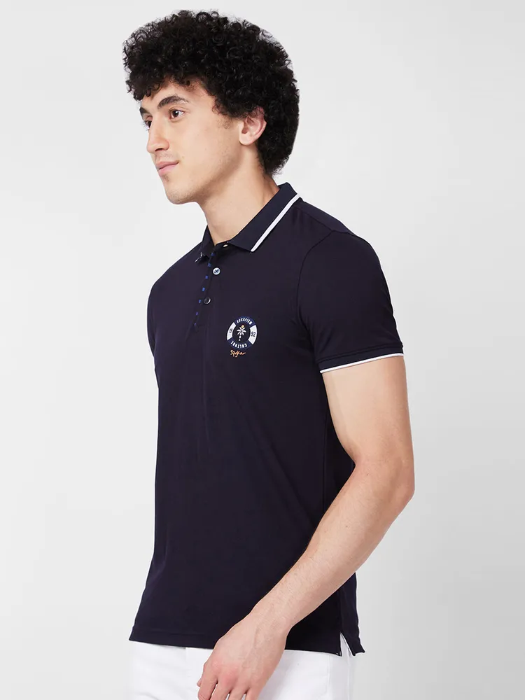 Spykar SLIM FIT Blue Polo T-shirt For Men