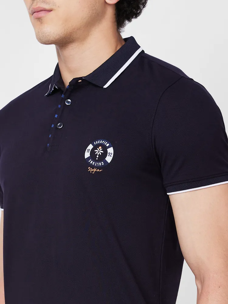 Spykar SLIM FIT Blue Polo T-shirt For Men
