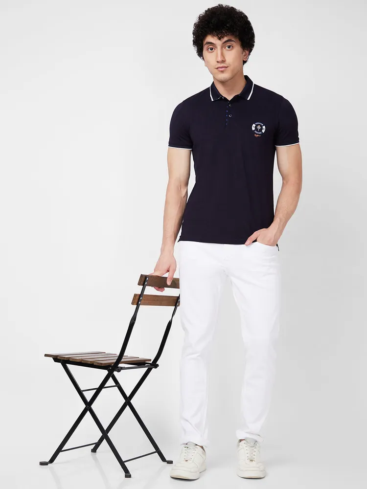Spykar SLIM FIT Blue Polo T-shirt For Men