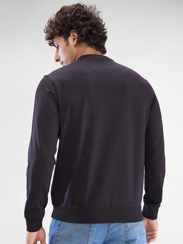 Spykar Black Cotton Poly Full Sleeve Sweatshirt For Men