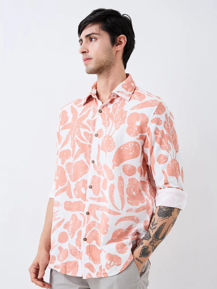 Spykar Pink Slim Fit Printed Full Sleeve Shirt For Men