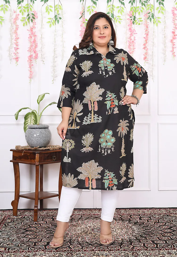 Women Printed Cotton Straight Kurta