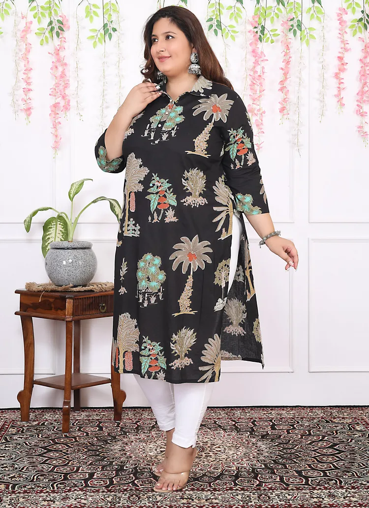 Women Printed Cotton Straight Kurta