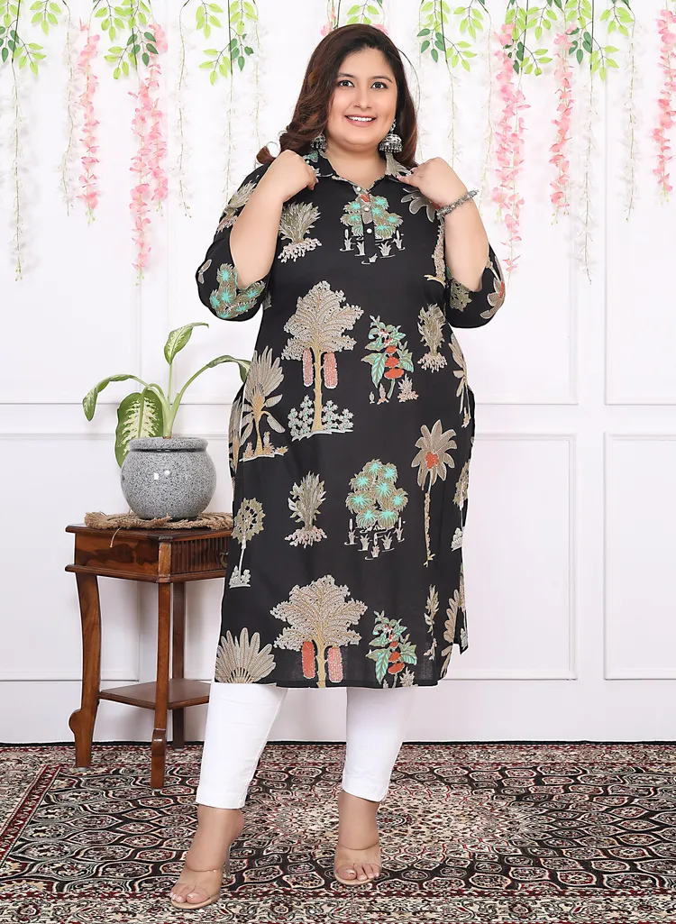 Women Printed Cotton Straight Kurta