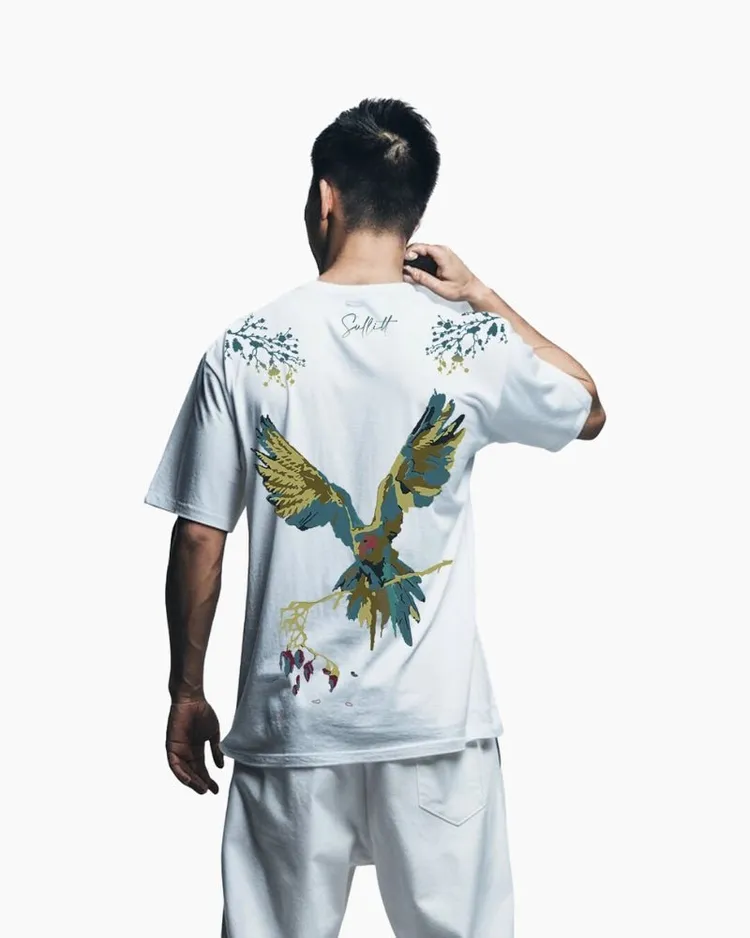 VIVIDLY PARROT WHITE OVERSIZED T-SHIRT