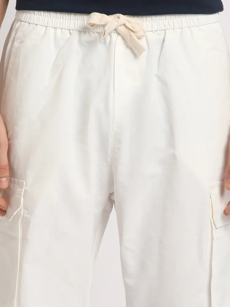 Men White Solid Relaxed Fit Cargo