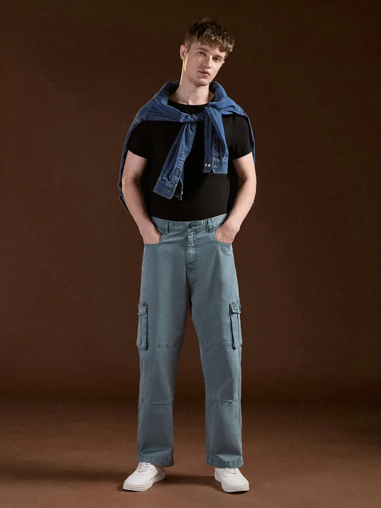 Teal Solid Straight Fit Functional & Stylish Cargo Pant