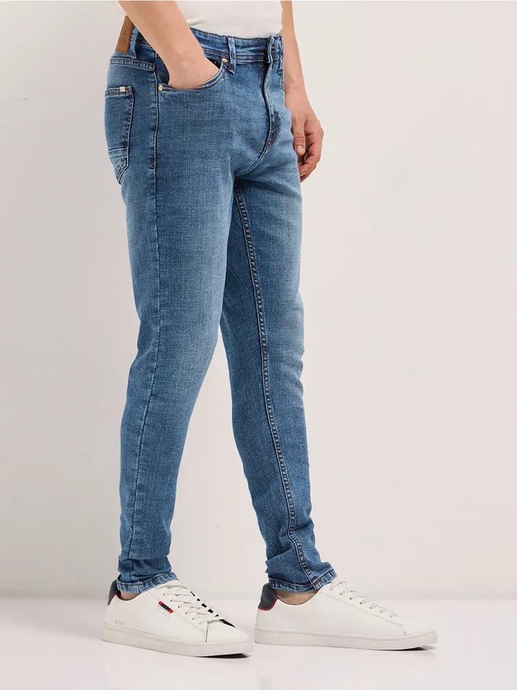 Mid Blue with Light Fade Skinny Fit Mid-Rise Jeans