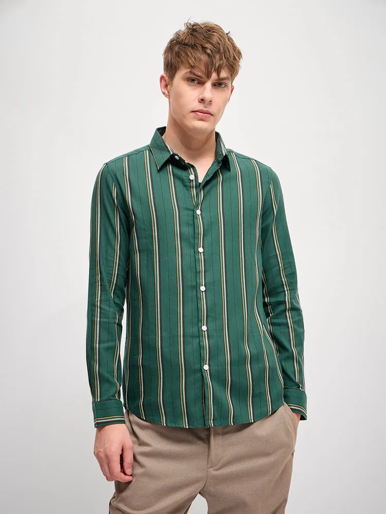 Green Stripe Slim Fit Casual Shirt