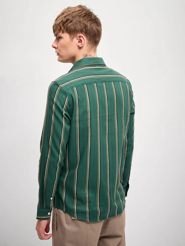 Green Stripe Slim Fit Casual Shirt