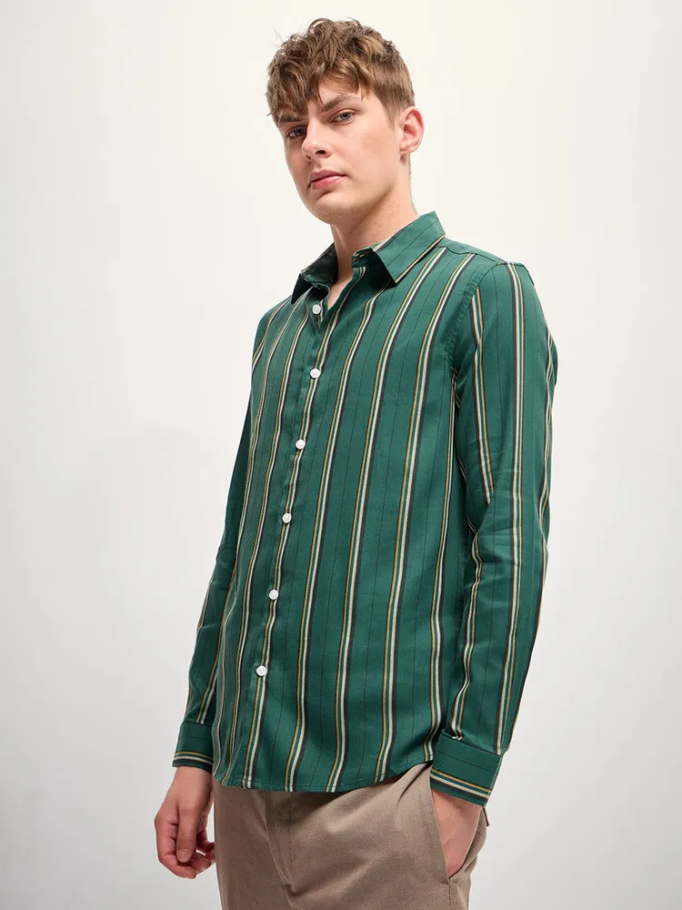 Green Stripe Slim Fit Casual Shirt