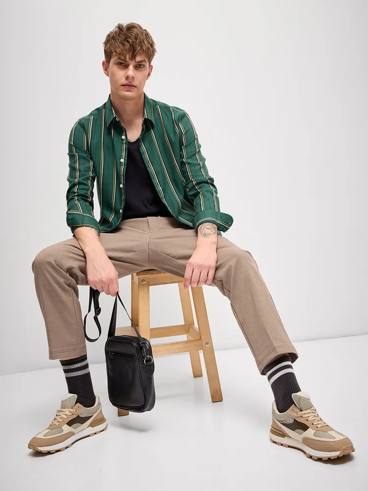 Green Stripe Slim Fit Casual Shirt