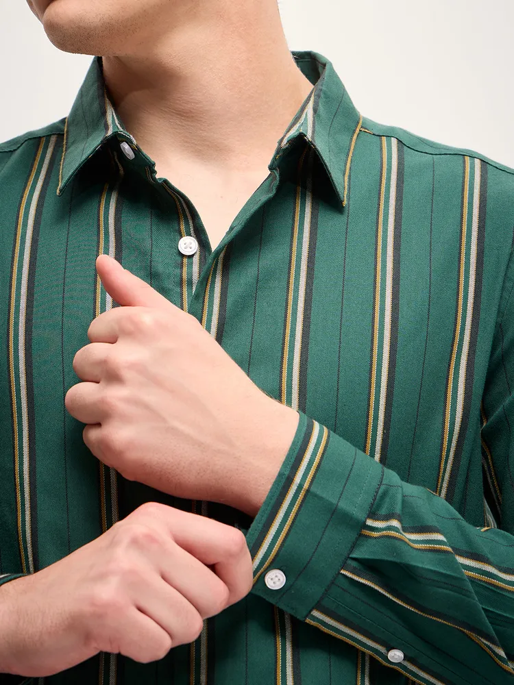 Green Stripe Slim Fit Casual Shirt