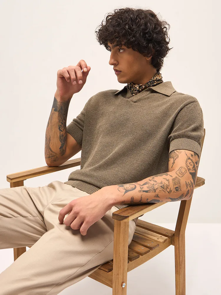 Brown Texture Design Regular Fit Polo