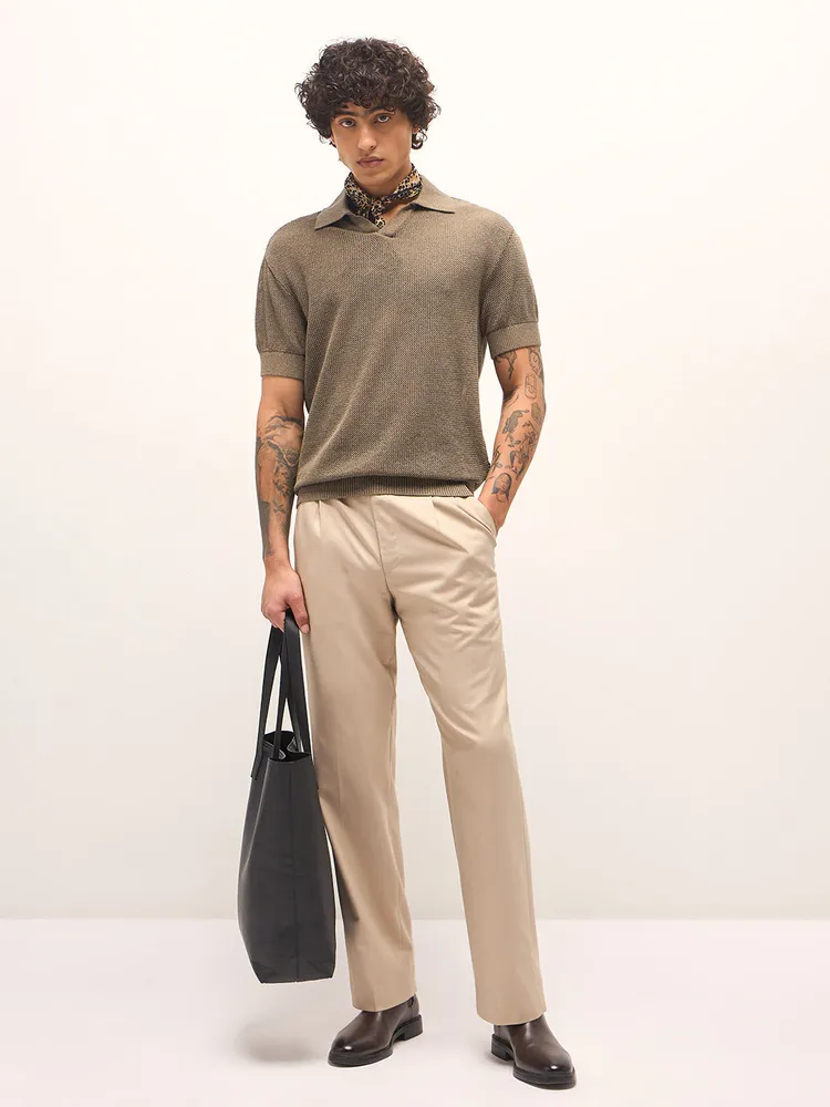 Brown Texture Design Regular Fit Polo