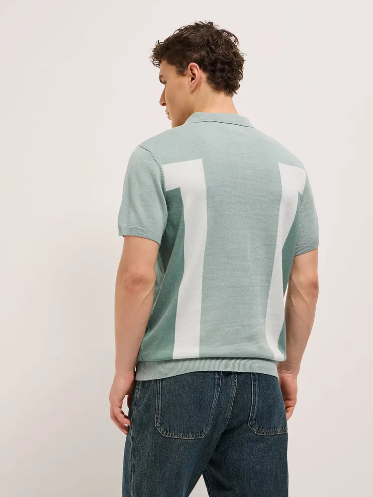 Multicolor Regular Fit Colorblock Flat Knit Polo with Metal Logo