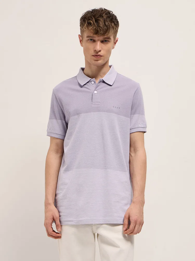 Purple Slim Fit Polo with Tonal Color-Block Design