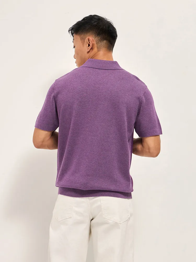 Multicolor Colorblock Flat Knit Polo with Regular Fit and Metal Logo Detail