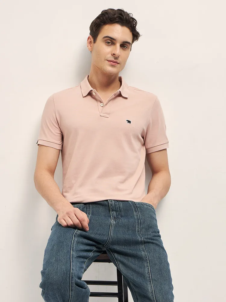 Peach Solid Regular Fit Polo with Embroidered Chest Logo