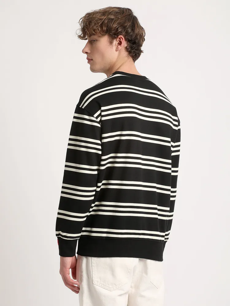 Men Black Striped Relaxed Fit Sweatshirt