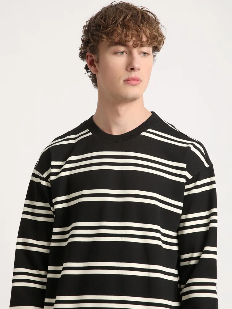 Men Black Striped Relaxed Fit Sweatshirt