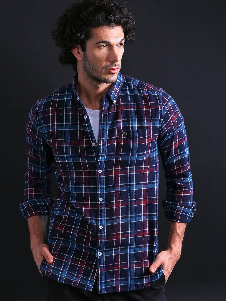 Men Slim Checks Button-Down Casual Shirt