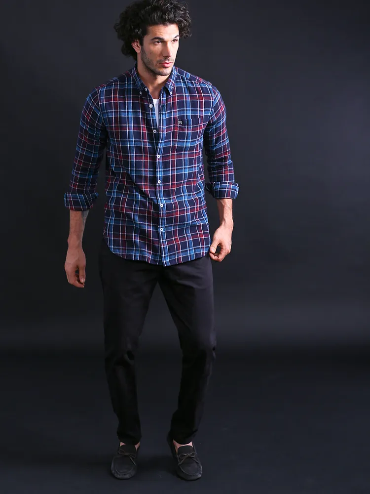 Men Slim Checks Button-Down Casual Shirt