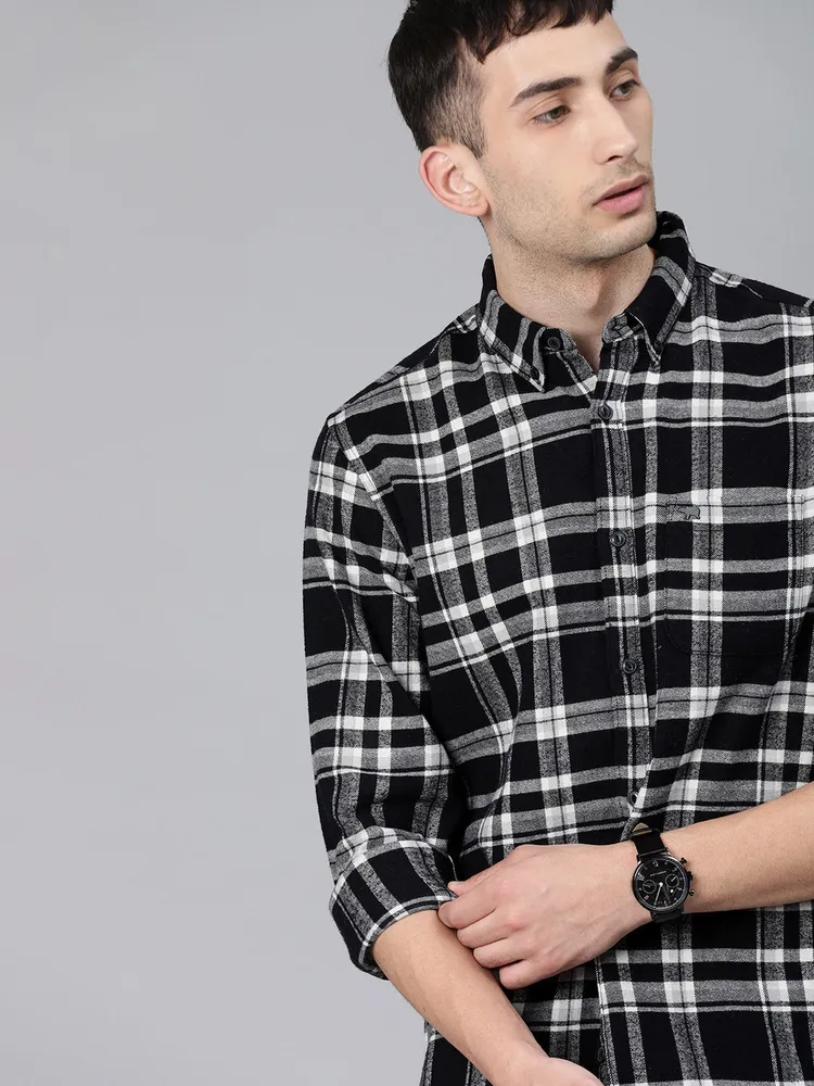 Men Slim Flannel Button-Down Casual Shirt