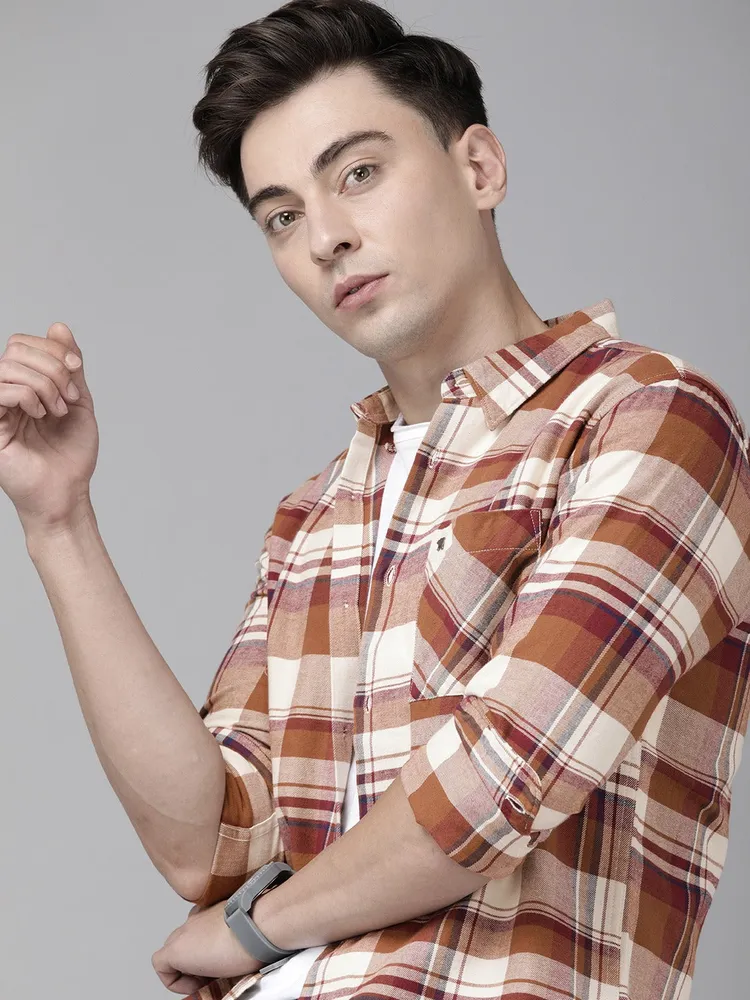 Men Slim Button-down Flannel Shirt