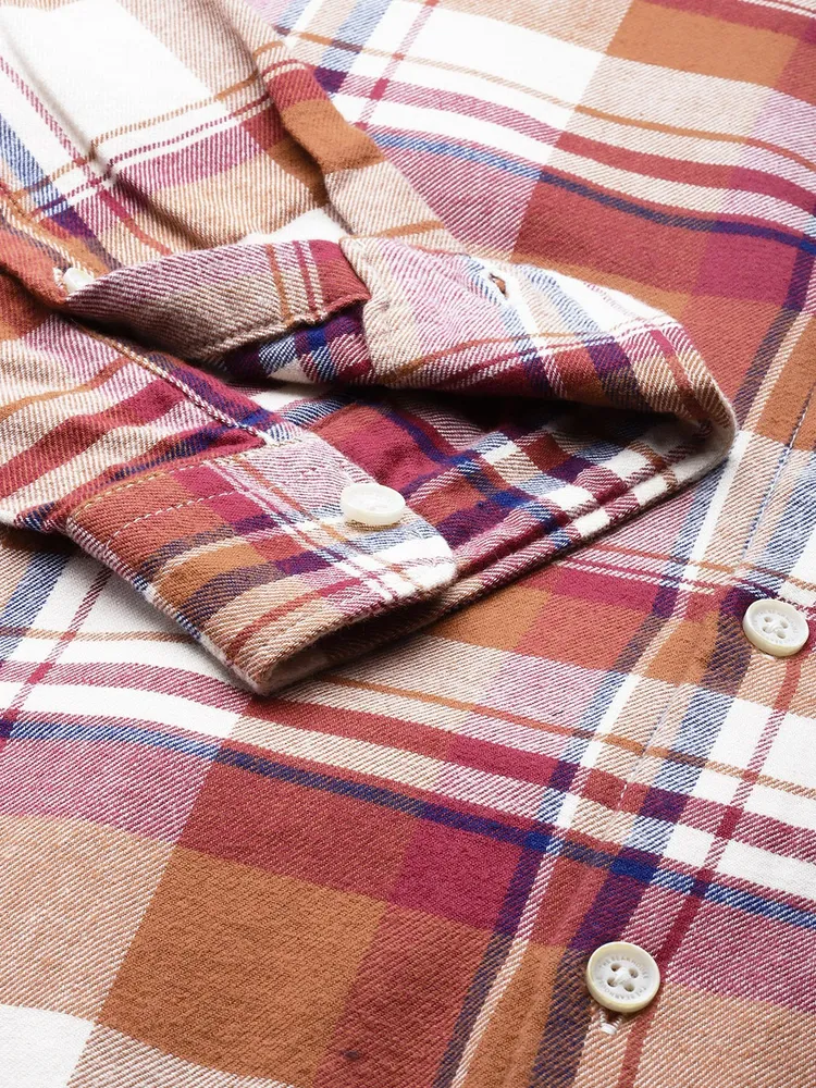 Men Slim Button-down Flannel Shirt