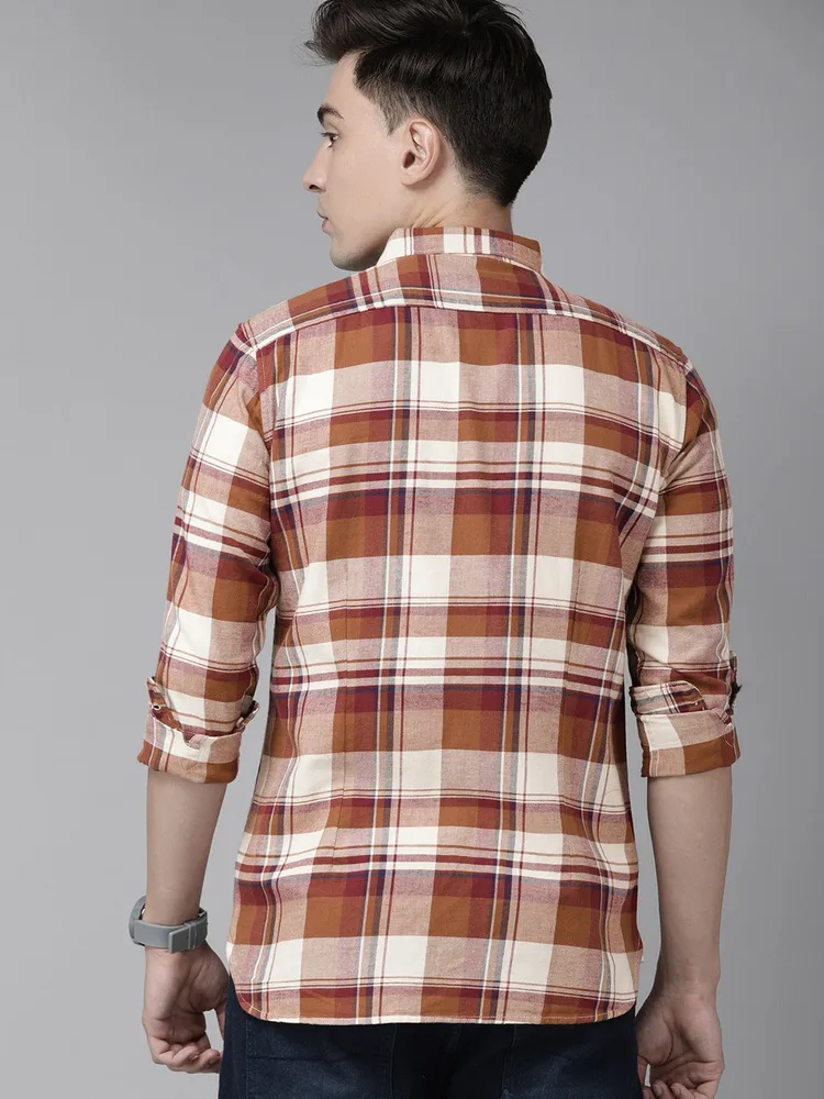 Men Slim Button-down Flannel Shirt