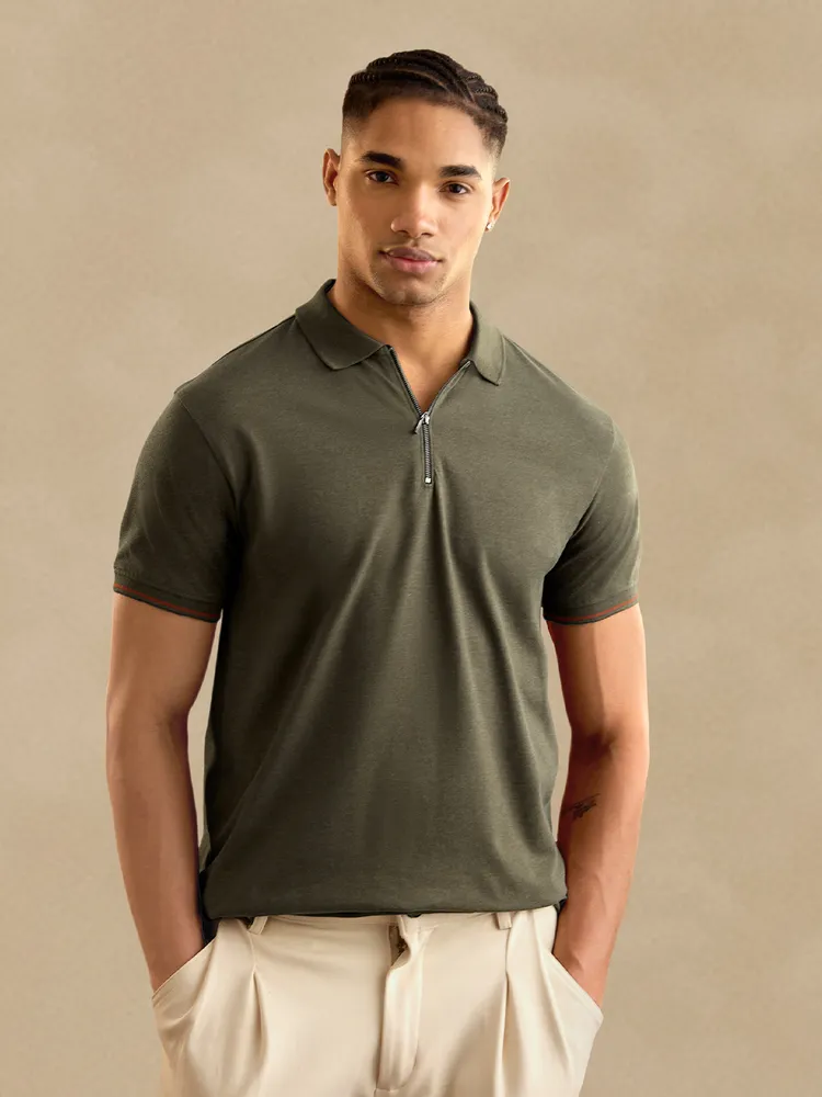 The Souled Store Solids: Olive Zipper Polos