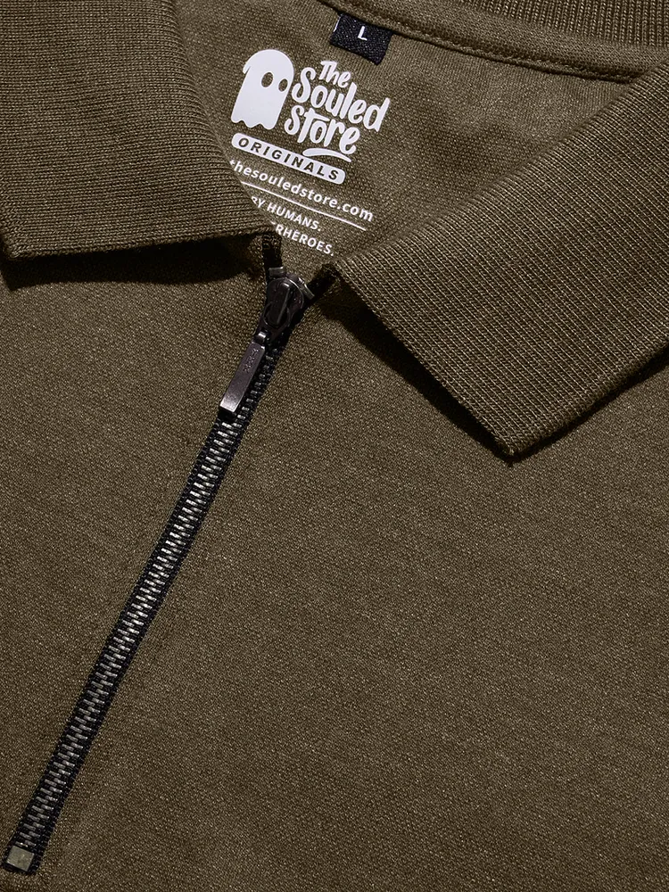 The Souled Store Solids: Olive Zipper Polos