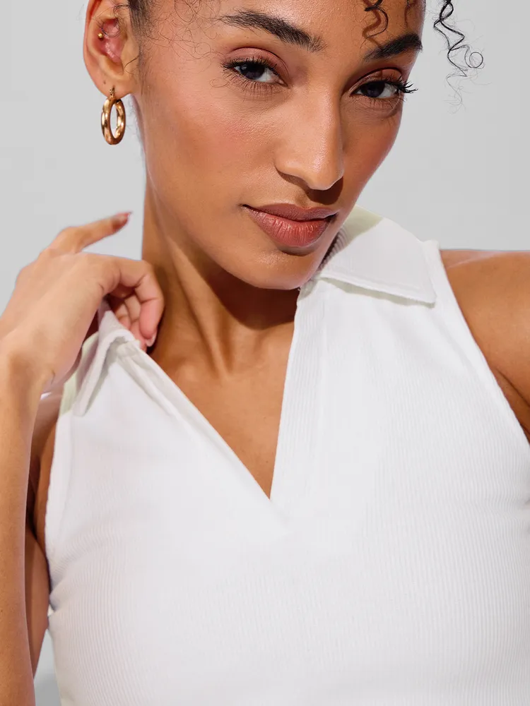 The Souled Store Solids: Classic White Women Cropped Polos