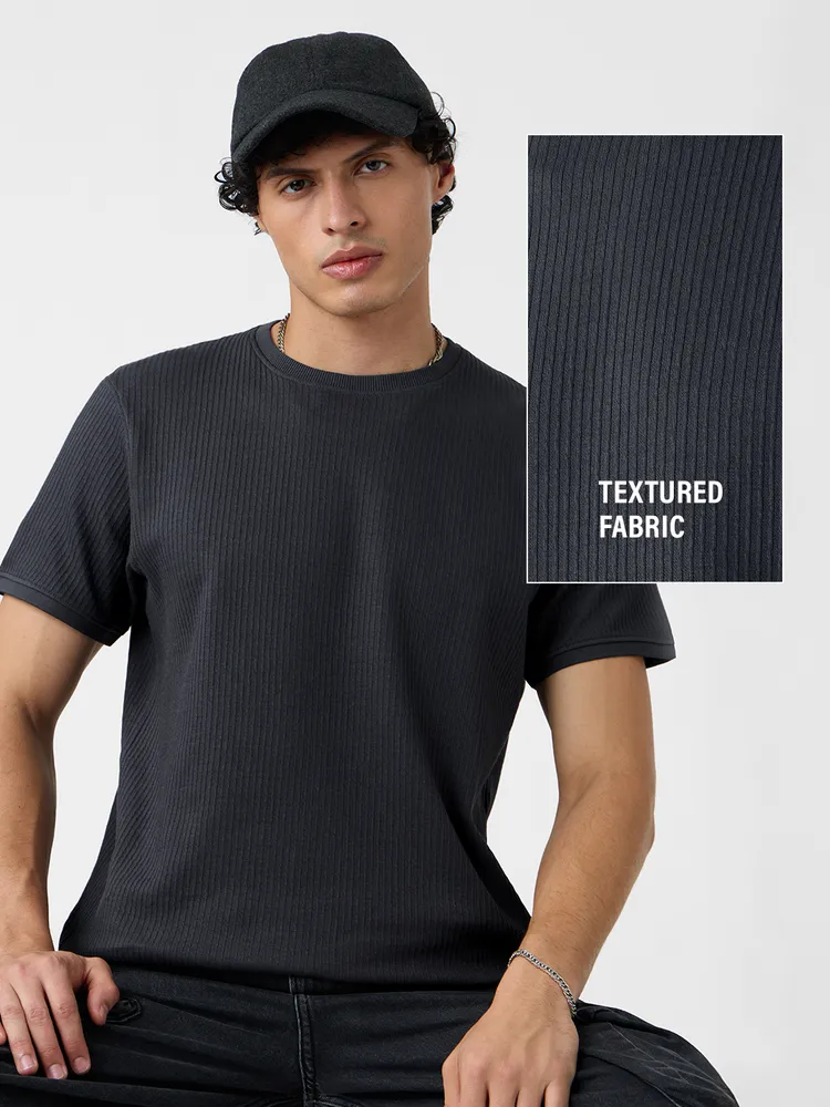 The Souled Store Korean T-Shirt: Charcoal T-Shirts