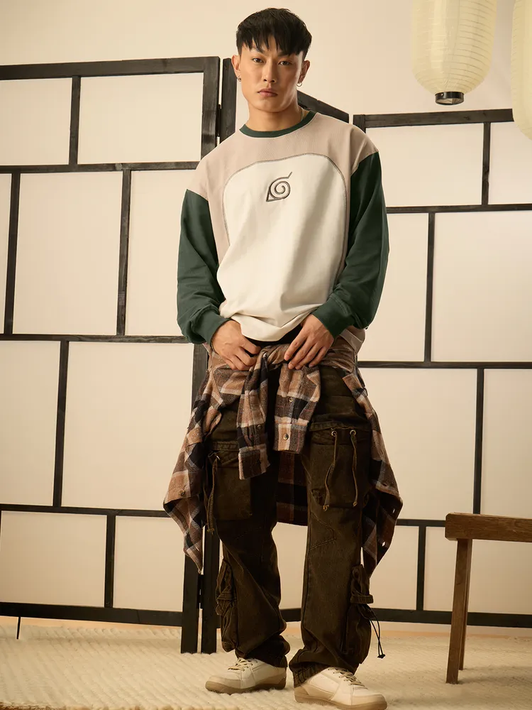 The Souled Store Naruto Shippuden: Konoha Leaf Oversized Full Sleeve T-Shirts